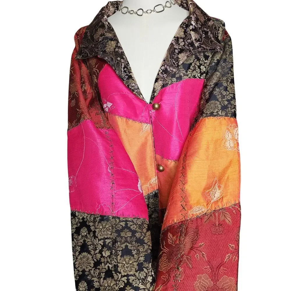 Vtg 90s Indigo Moon Patchwork Bright Colorful Funky Festival Rave Coat Sz XXL - Picture 3 of 8